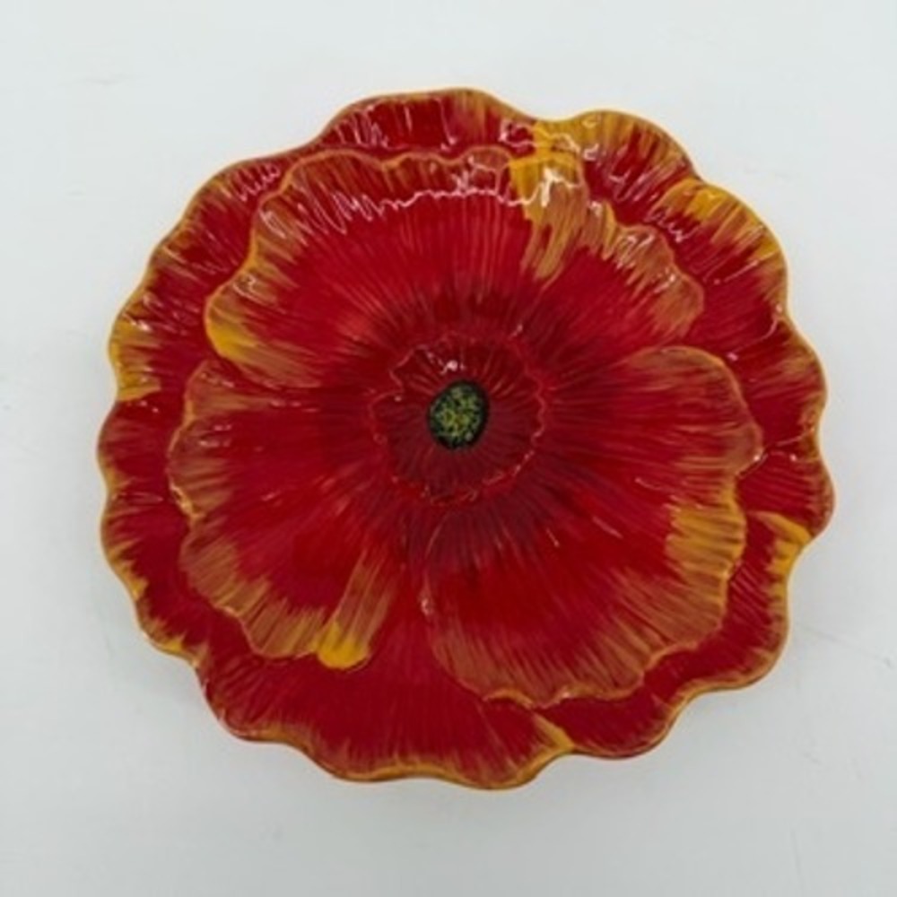 Pier 1 Imports Poppies TSS Hand Painted Earthenware Red Floral 7.5 Inch Plate